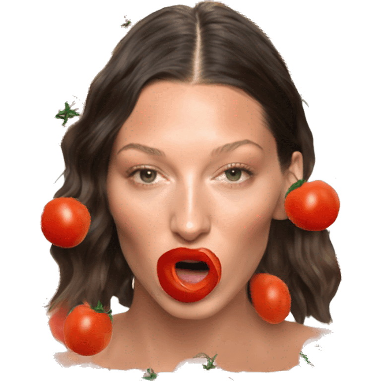 Bella Hadid with tomatoes on her face emoji