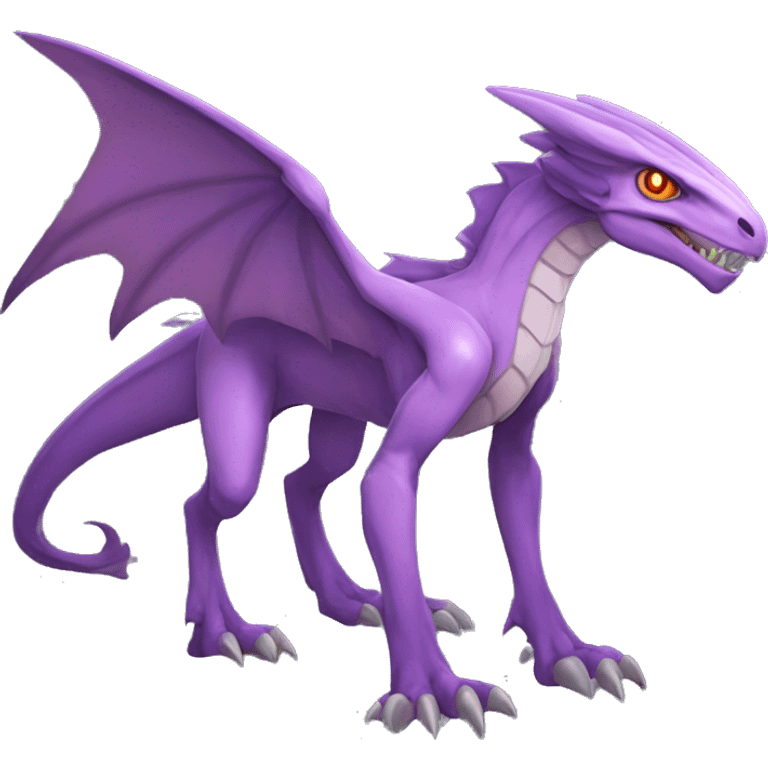 Mauve-violet-colored genesect-raptor-dragonkin-scalie-sona-Fakémon-hybrid with a mane on head and back full body emoji