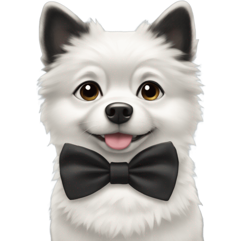 Black and white Pomski wearing a black and white bow tie emoji