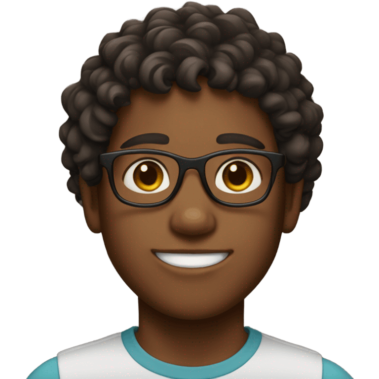 Boy , Brown skin curly brown hair with glasses emoji