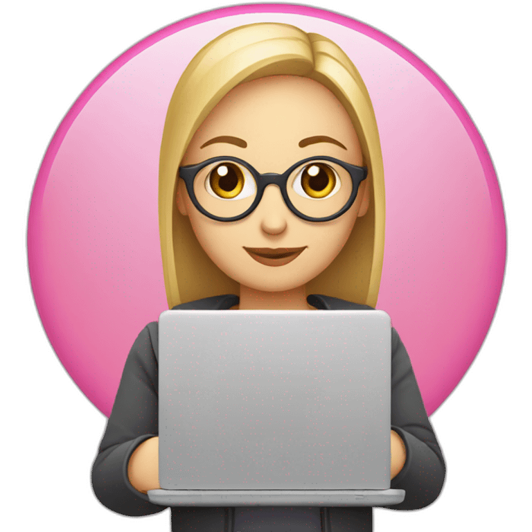 web designer with laptop which have a pink circle logo emoji