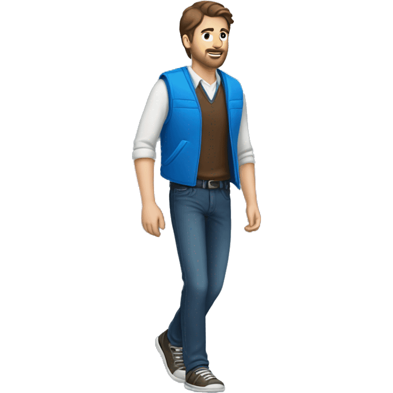 guy with brown hair walking with blue bright vest emoji