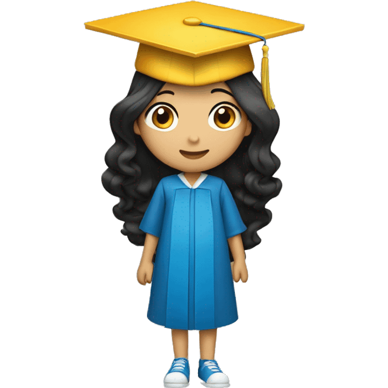 asian girl wearing blue graduation cap with long curly black hair emoji