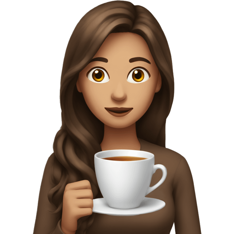 a woman with long brown hair and a cup of tea emoji