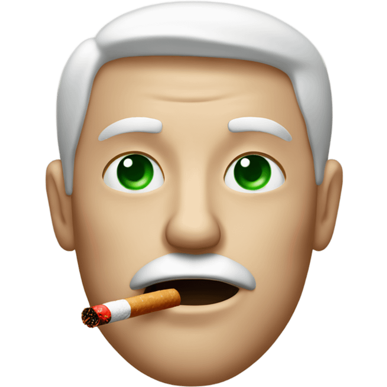 white man with red eyes due to a cold smoking a brown cigarette with green at the end in his mouth emoji