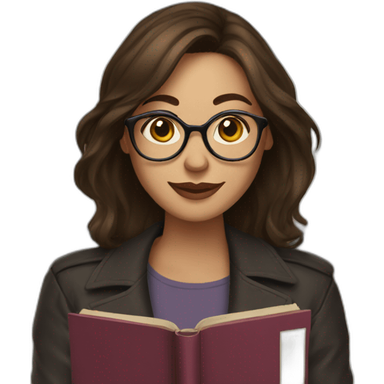 woman with glasses and medium length brunette hair halding a book emoji