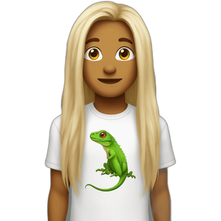 Lizard in white tshirt and long hair emoji