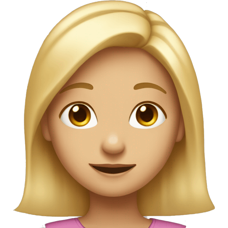 Sirny girl with soft blonde locks, eyes a little pulled, happy. And with an idea symbol. emoji