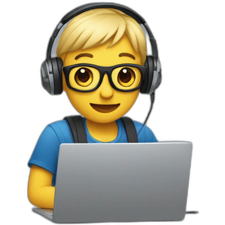 2d emoji working on laptop with headphones emoji