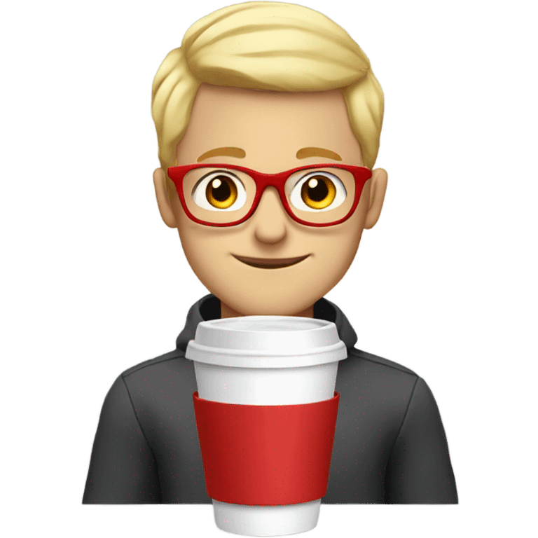 blonde boy with red glasses holding a cup of coffee emoji