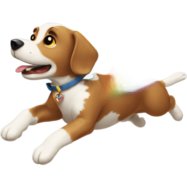 Flying dog shooting rainbows emoji