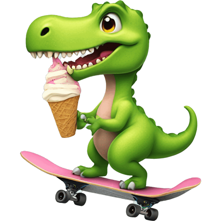 A dinosaur skateboard eating ice cream  emoji