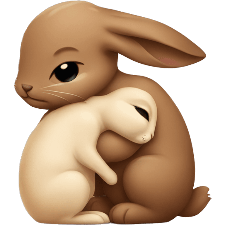 Brown bunny hugging beige bunny emoji