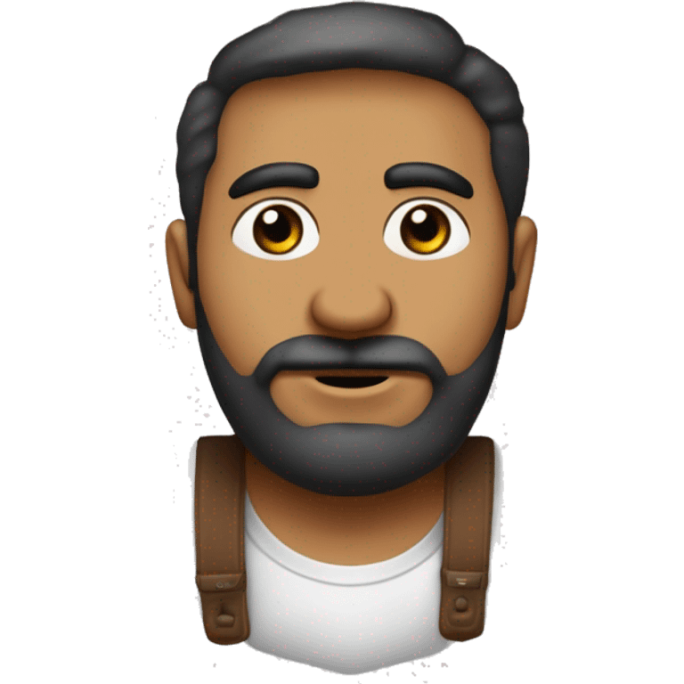 hombre con cabeza rapada delineado de frente al estilo puerto rico y barba corta y delineada. Tiene tez clara, cejas delgadas y ojos marrones. Viste una camiseta blanca de cuello redondo y lleva aretes en ambas orejas. emoji