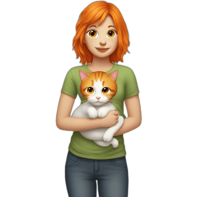 girl with orange hair holding fat cat emoji