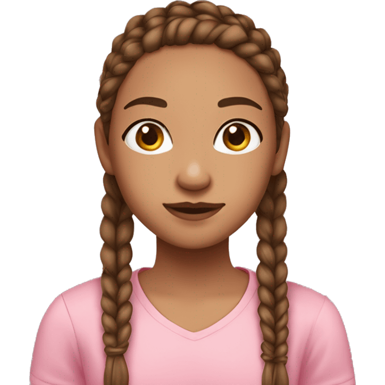 girl with straight brown braids, brown eyes, light skin, freckles, pink shirt emoji