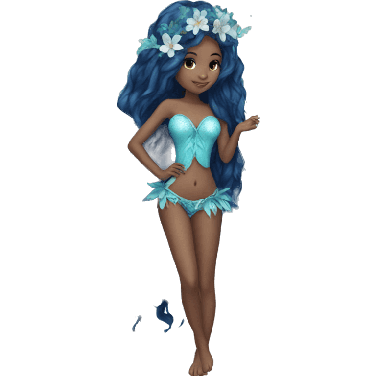 Beautiful, flower, fairy, blue, turqoise, silver, navy, long hair, big wings emoji