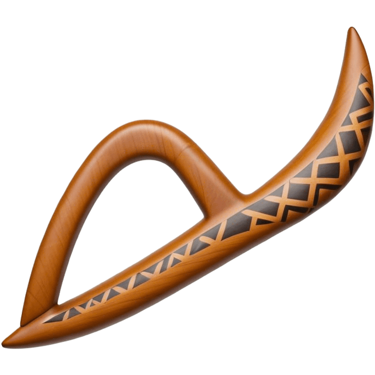 Cinematic Realistic Boomerang Emoji, depicted as a sleek, curved traditional Aboriginal tool rendered with detailed textures and a dynamic sense of motion, symbolizing cultural significance and natural craftsmanship under warm earthy lighting. emoji