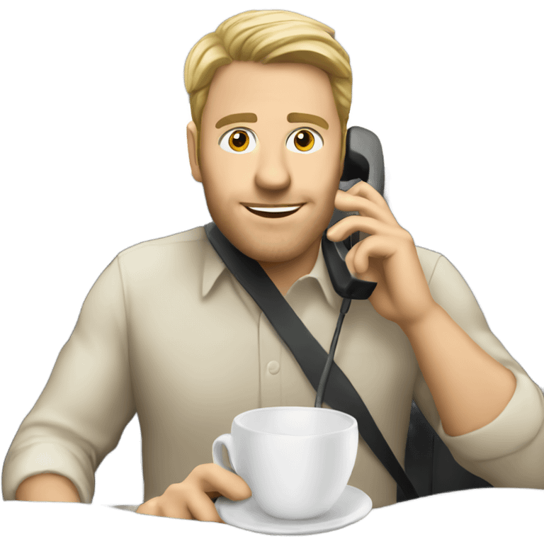 White guy driving having a coffee talking on the phone emoji