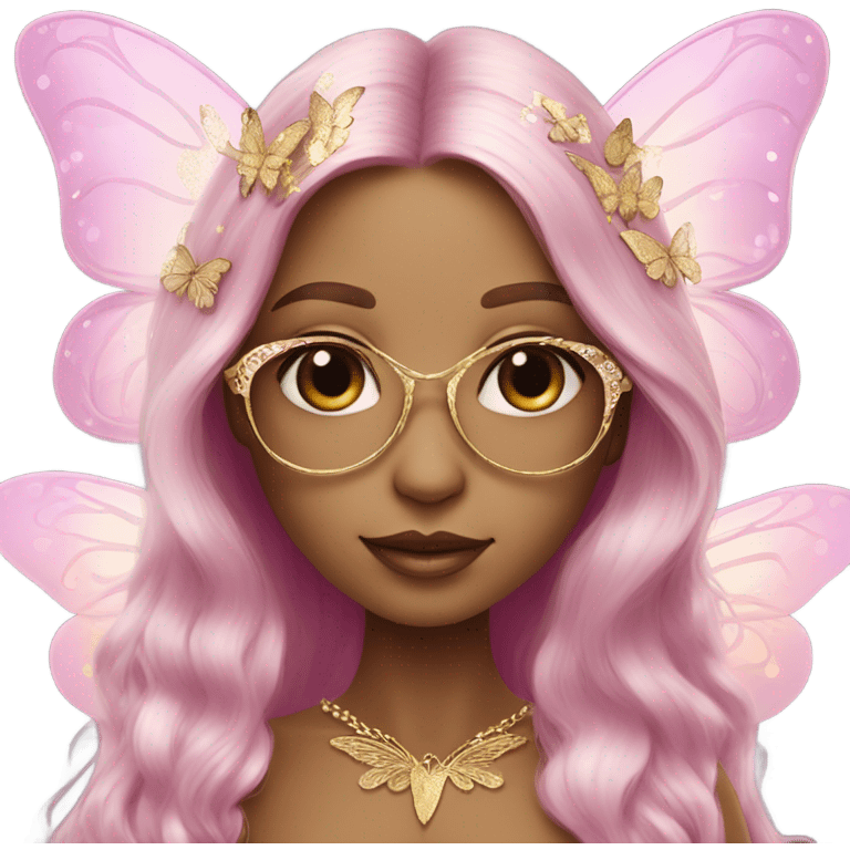 Beautiful, flower, fairy, pink, gold, silver, long hair, butterfly wings emoji