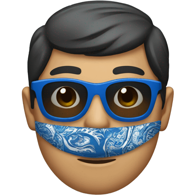 Asian man with shades wearing blue paisley bandanna emoji