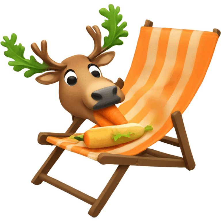 A reindeer eating a carrot in a sun chair  emoji