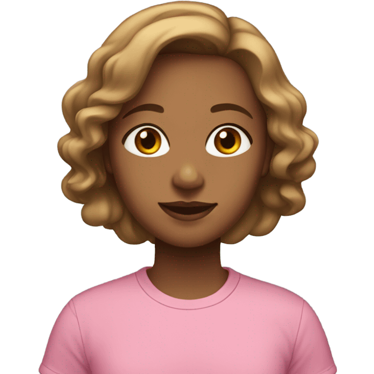 Light brown girl with shoulder length hair wearing pink t-shirt with green trim  emoji