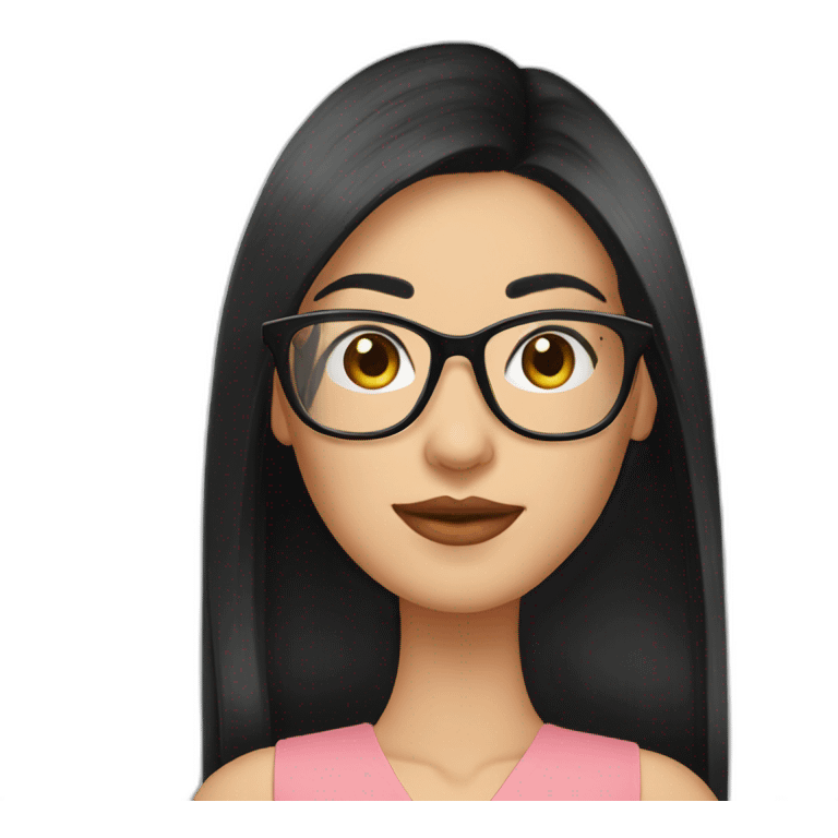 woman peach skin long black hair square glasses emoji