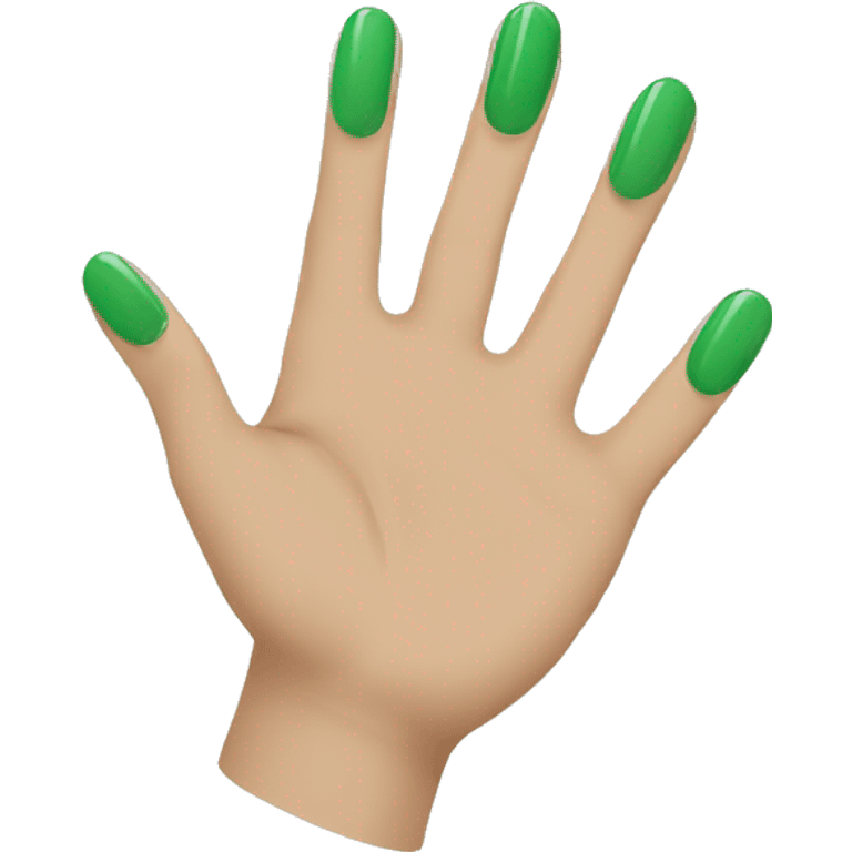 Green nails on hand with five fingers emoji