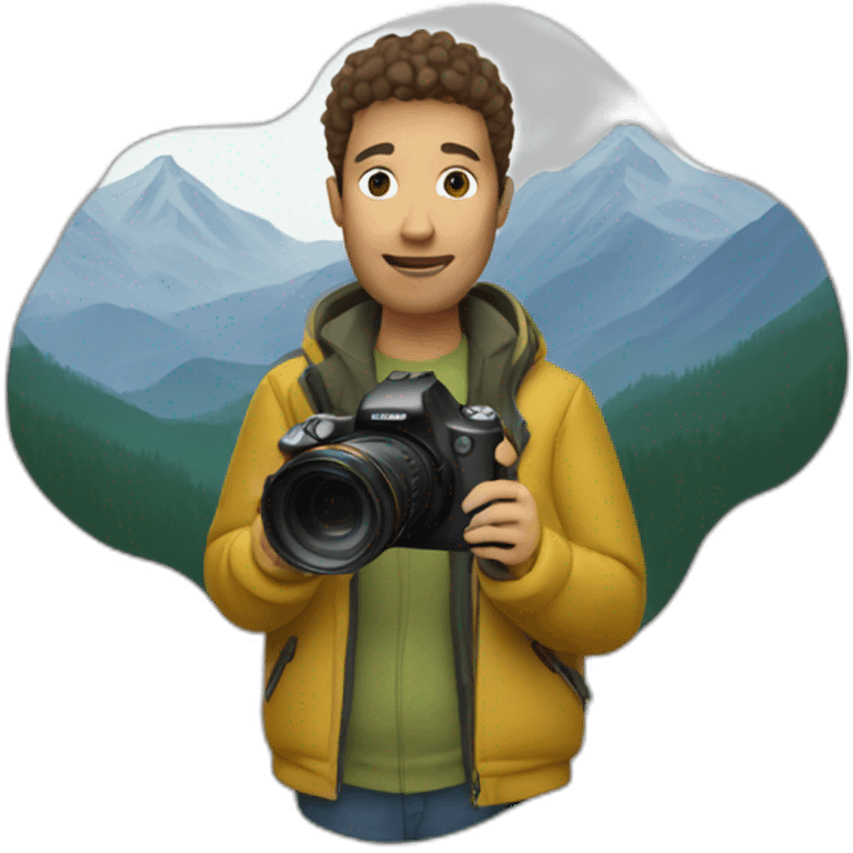 Person in oliv jacket with camera on mountain emoji