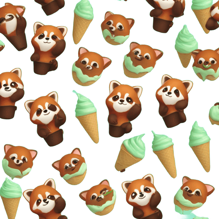 Red panda eating a mint chocolate chip ice cream  emoji