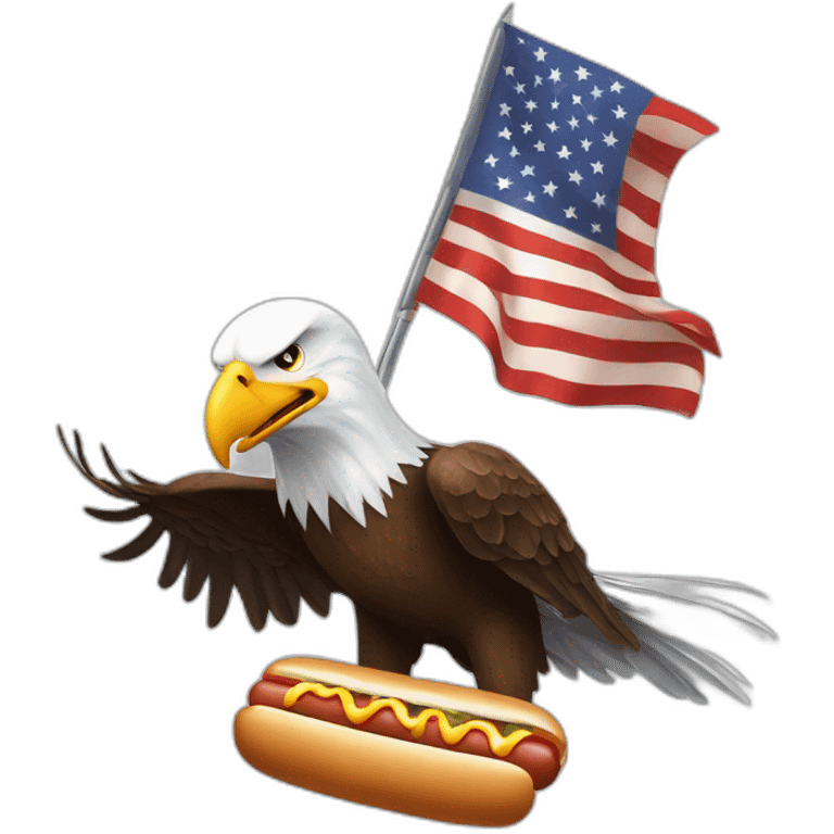 the most patriotic american image of bald eagle shooting guns and eating hot dogs ever emoji