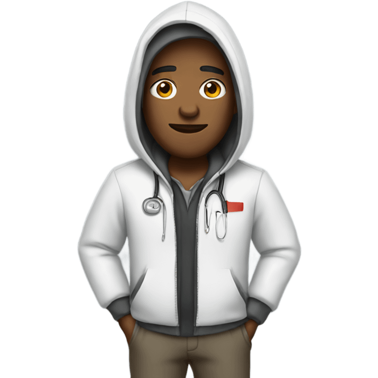 Doc wearing a hoodie emoji