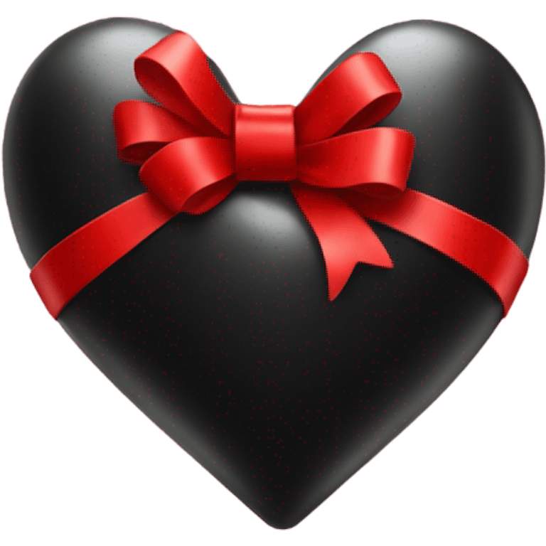 One Very Shiny Black heart emoji wrapped in red bow, realistic emoji