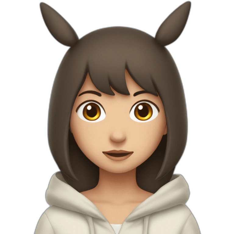 Fille Brune avec le ventre de Totoro et ces oreilles sur une capuche  emoji