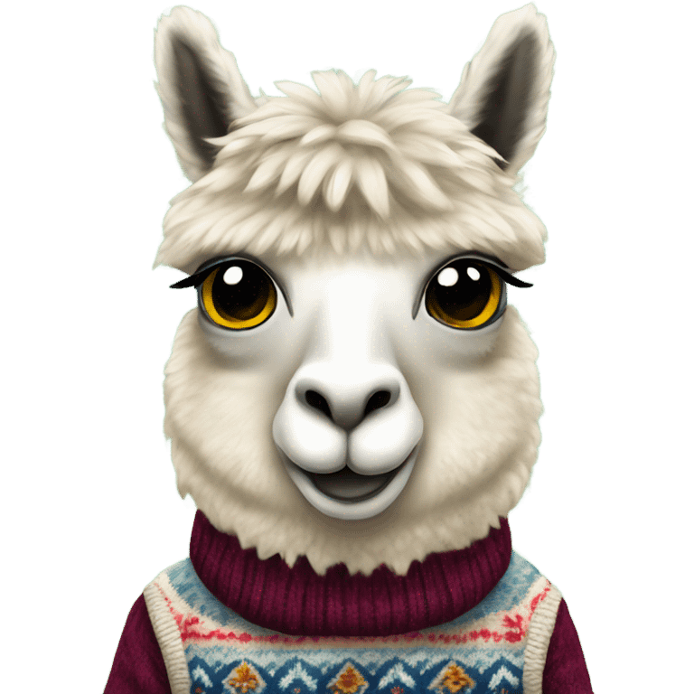 Alpaca in a fair isle sweater vest emoji