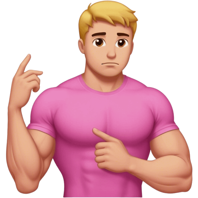 buff guy pink shirt thinking emoji