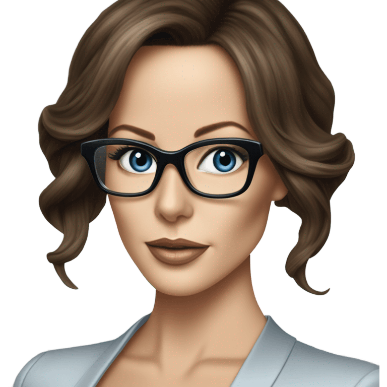 Hyper Realistic photo Kate Beckinsale blue eyes wearing glasses in a business meeting high fashion  emoji