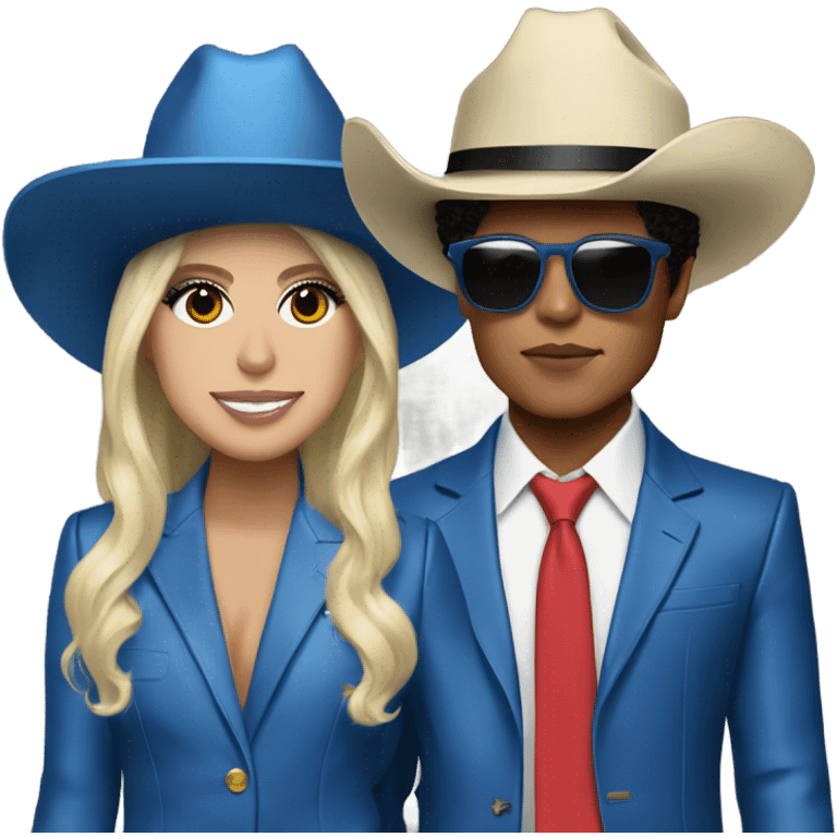 Bruno mars and lady gaga with cowboy hats and blue suits emoji