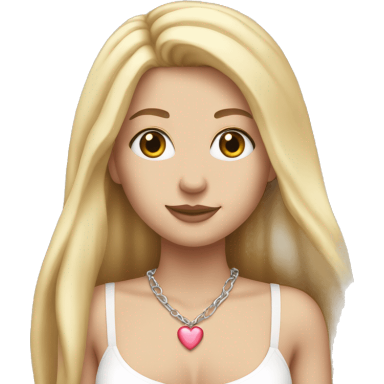 White Girl with long blonde hair with a heart necklace and white tube top emoji