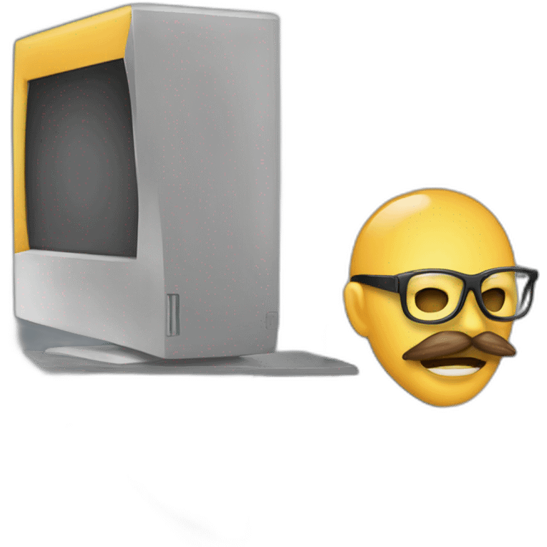 software developer disguised with fake nose infront of computer emoji