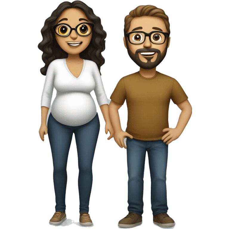 pregnancy announcement, latina woman with glasses, white male with glasses and beard  emoji