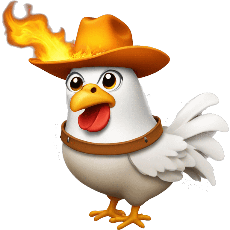 chicken on fire with a cowboy hat emoji