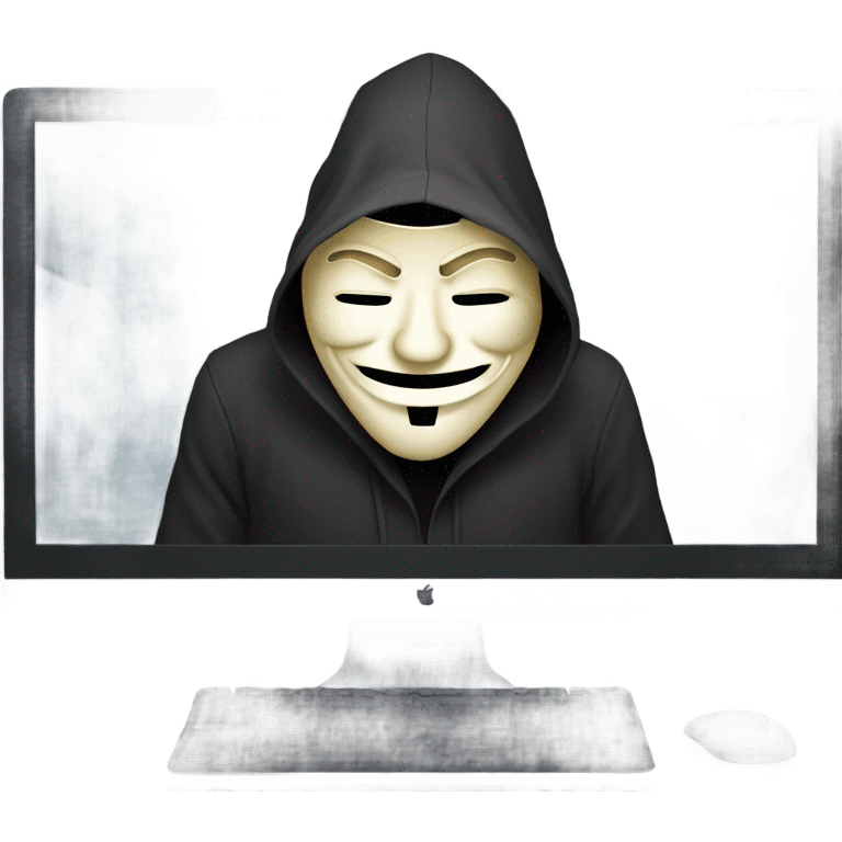 Computer hacker wearing  anonymous mask while crying emoji