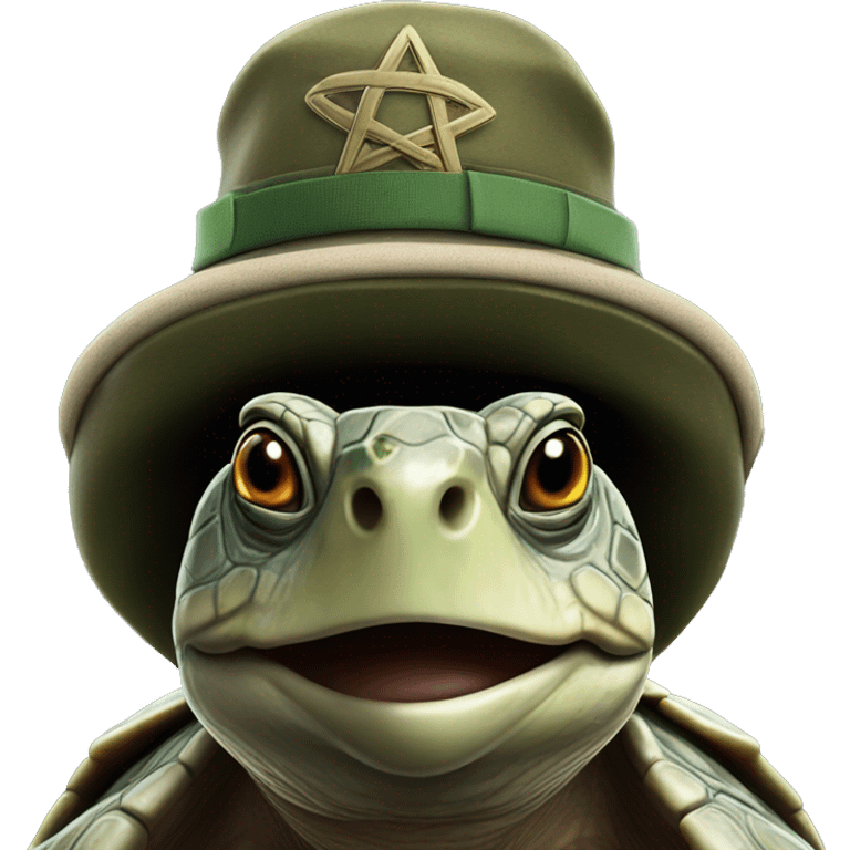 photorealistic military turtle in a jewish hat emoji