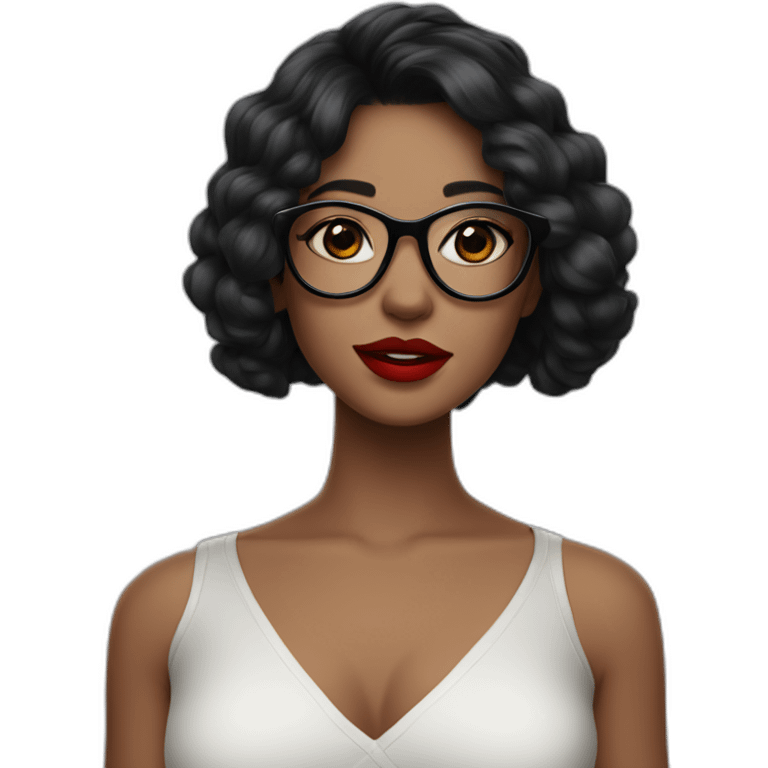 A girl with a dark hairstyle on her shoulders, red lipstick on her lips and glasses for vision emoji