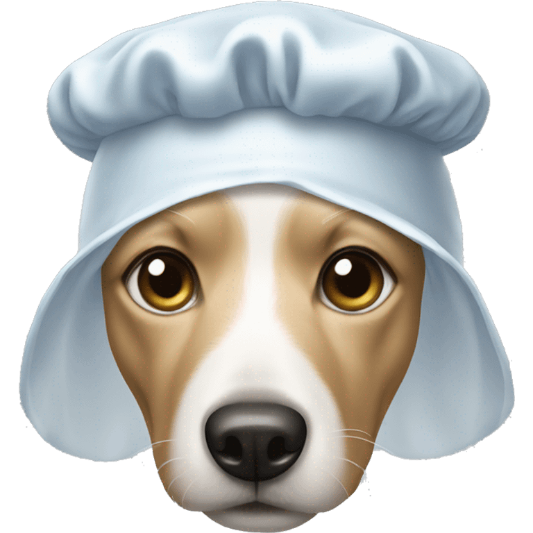 white dog with shower cap emoji