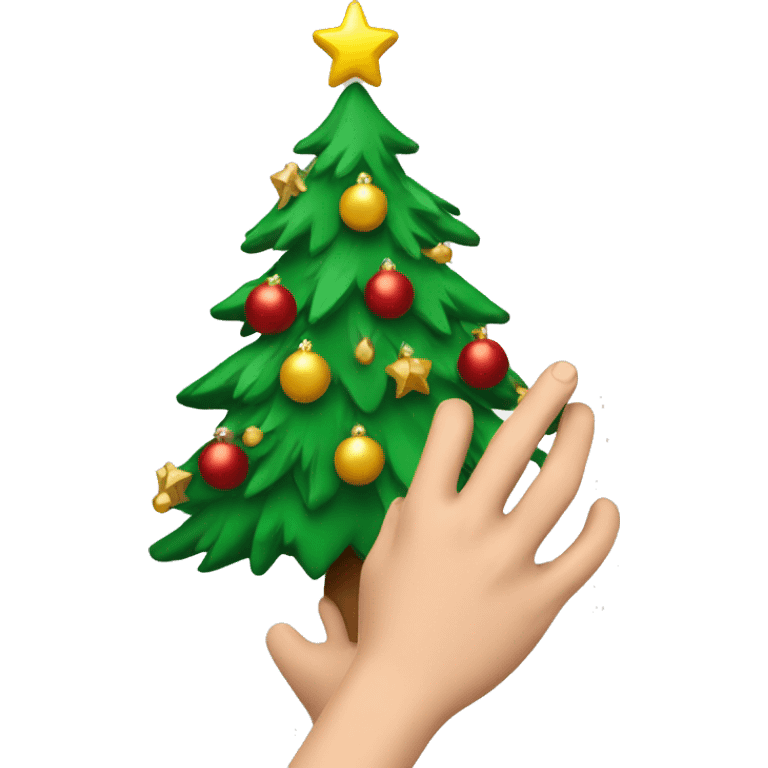 hand putting ornament on Christmas tree emoji