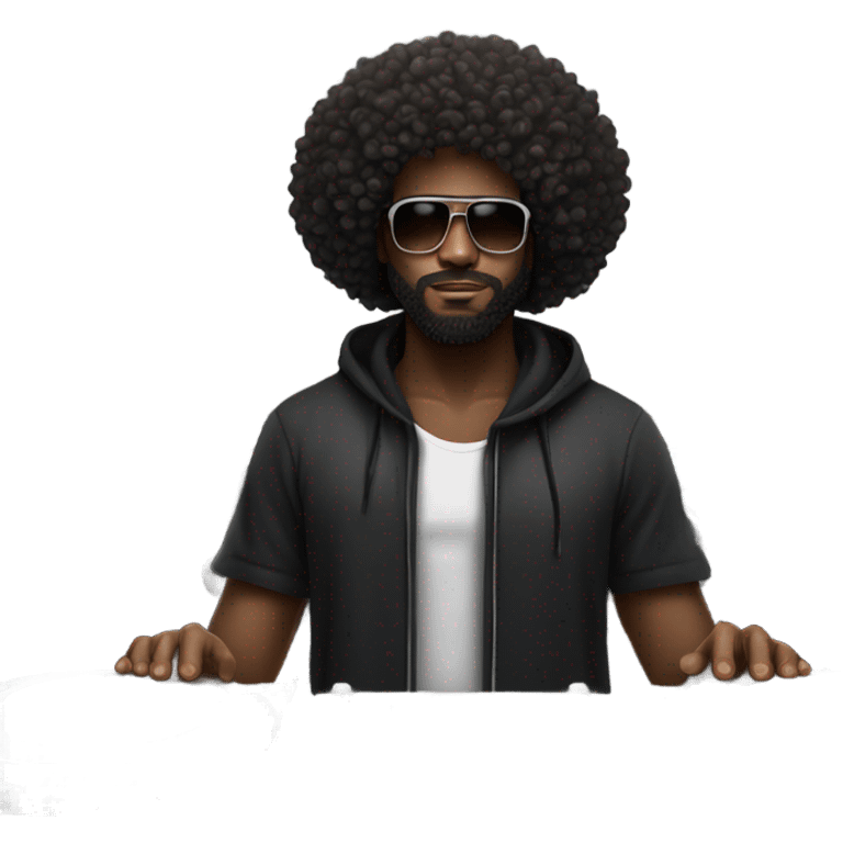 Black man with curly fro and beard dj  emoji