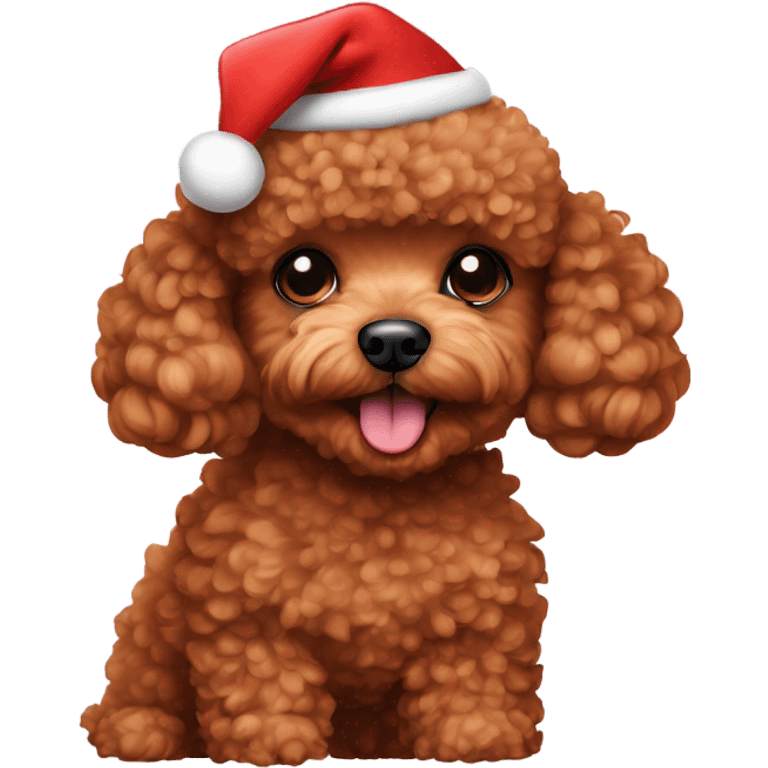 red toy poodle wearing a santa hat emoji